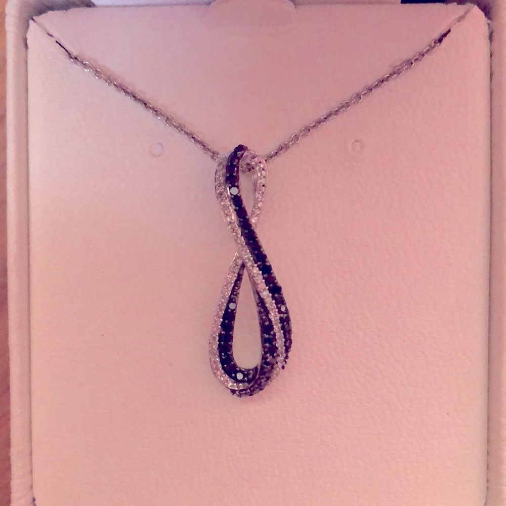 Black/White Diamond Infinity Necklace 1/6 ct tw Sterling Silver